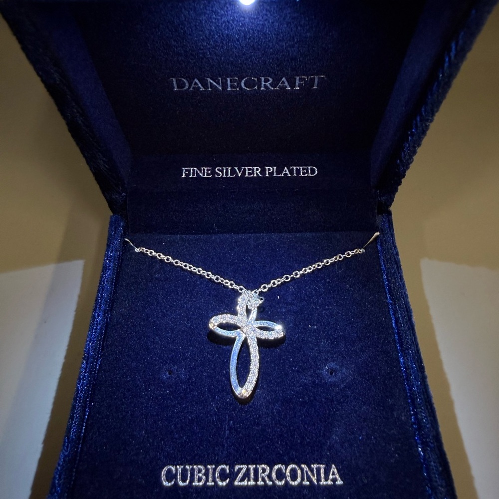 Craft Silver-Plated Cubic Zirconia Cross Necklace — Silver